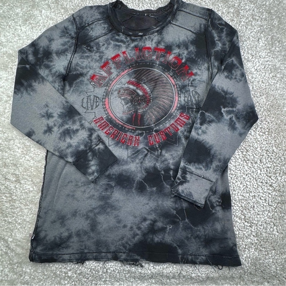 AFFLICTION Men's Long Sleeve Reversible Thermal Shirt. XXL skull bird distressed - Picture 2 of 15
